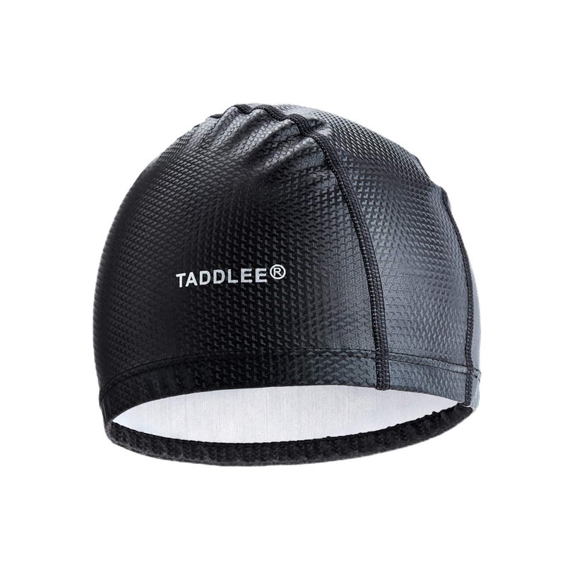 Taddlee Men Swim Cap PU Fabric Silicone Bathing Swimming Hat Pool Waterproof Sports Adult Swim Wear Accessories Large Size Outdoor (Black) - Image 2
